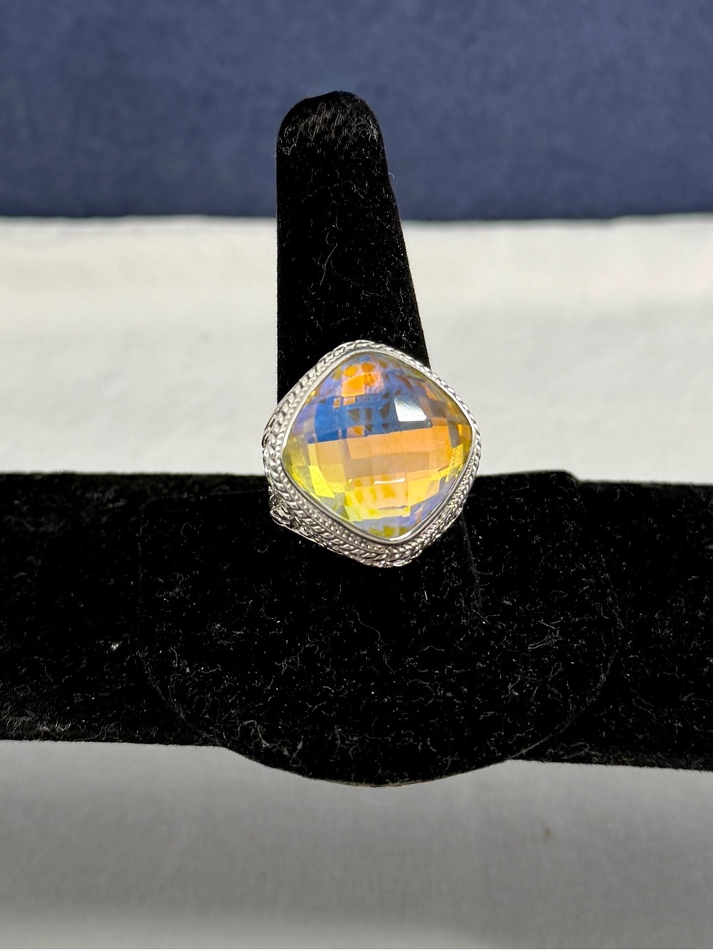 SARDA Bali Sterling Silver Yellow Orange Facet Mystic Quartz Dome Glove Ring 9.5